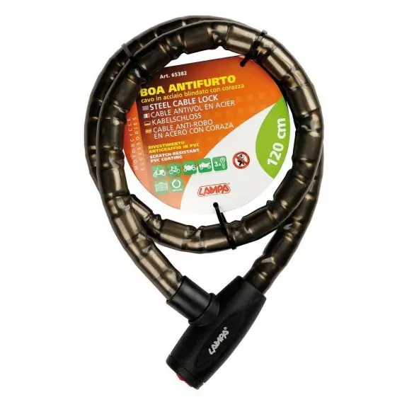 Super okazja 65382 Boa, hartowana stalowa blokada linki powlekana tworzywem sztucznym Ø 24 mm - 120 cm