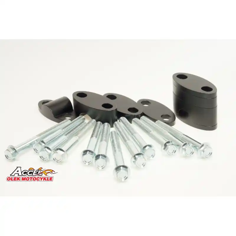 Oferta czasowa ACCEL MOCOWANIE/PODWYŻKI KIEROWNICY (DÓŁ-22,2/GÓRA-22,2MM) (PLASTERKI 18+5+10+6=39MM) KOLOR CZARNY (BMA-02BK)